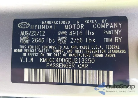 2013 Hyundai Genesis 3.8 from USA, damaged, VIN KMHGC4DD6DU213250